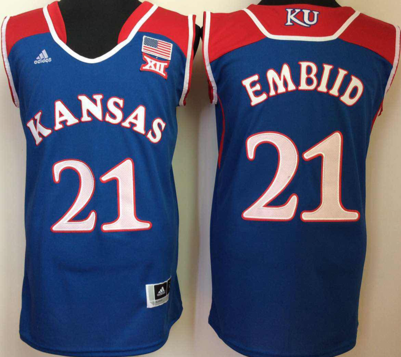 NCAA Men Kansas Jayhawks Blue #21 embiid